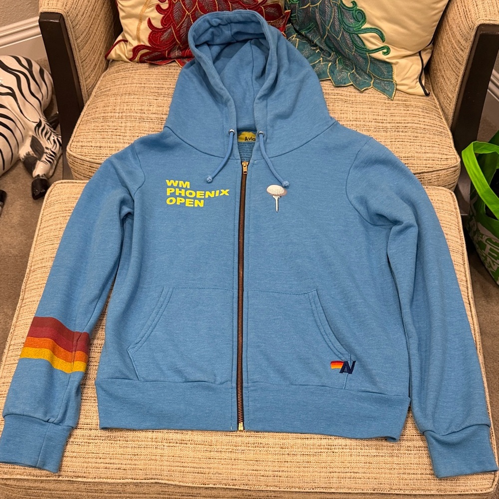 Aviator Nation Waste Management Blue Zip Up Hoodie Size Medium